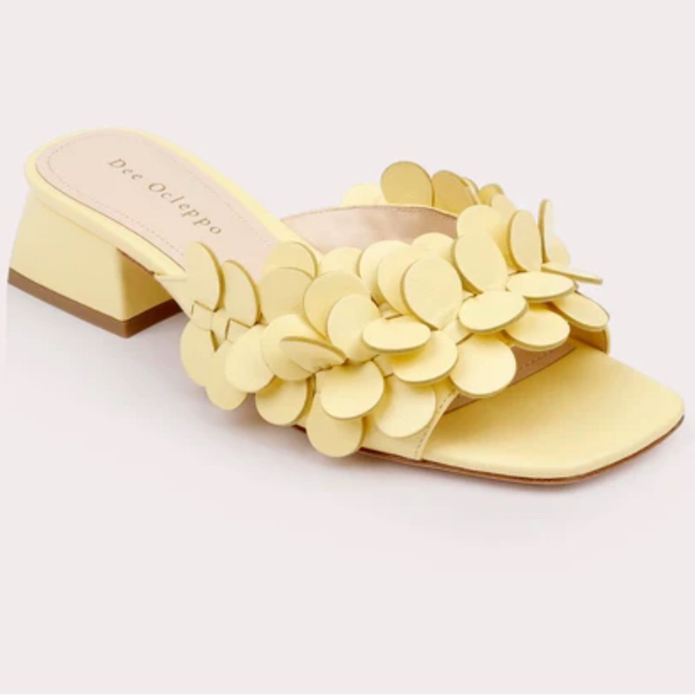 Dee Ocleppo Yellow Floral Applique Block Heel Mule